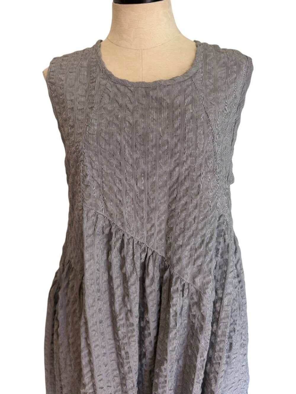 Dress to Kill Womens Seersucker Sleeveless Maxi Dress OS Gray Cotton Lagenlook - Picture 2 of 14